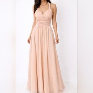 Christina Wu: Light Pink Braided Halter Long Formal Dress Size 6